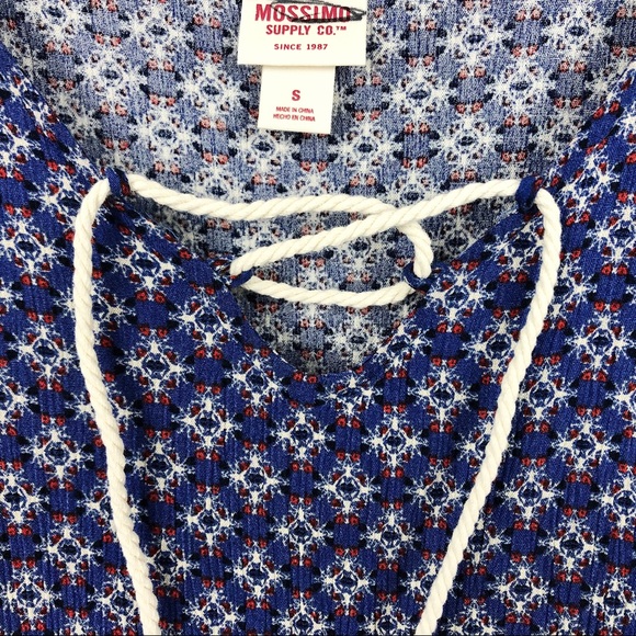 MOSSIMO Navy Boho Pattern Lace Up Tank Top S - Picture 4 of 7